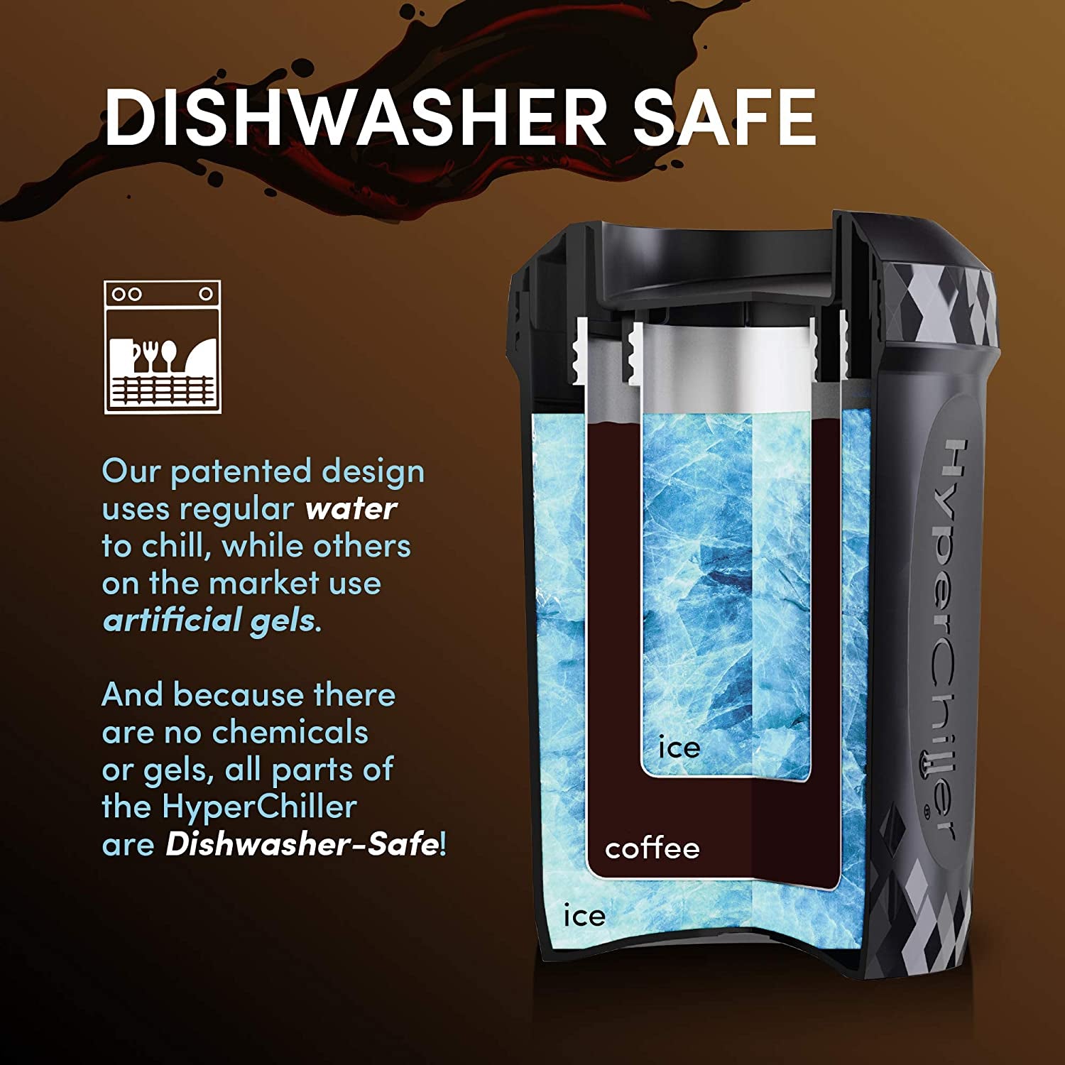 HC3 Patented Iced Coffee/Beverage Cooler, NEW, IMPROVED,STRONGER and MORE DURABLE! Ready in One Minute, Reusable for Iced Tea, Wine, Spirits, Alcohol, Juice, 12.5 Oz, Black