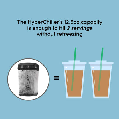 HC3 Patented Iced Coffee/Beverage Cooler, NEW, IMPROVED,STRONGER and MORE DURABLE! Ready in One Minute, Reusable for Iced Tea, Wine, Spirits, Alcohol, Juice, 12.5 Oz, Black
